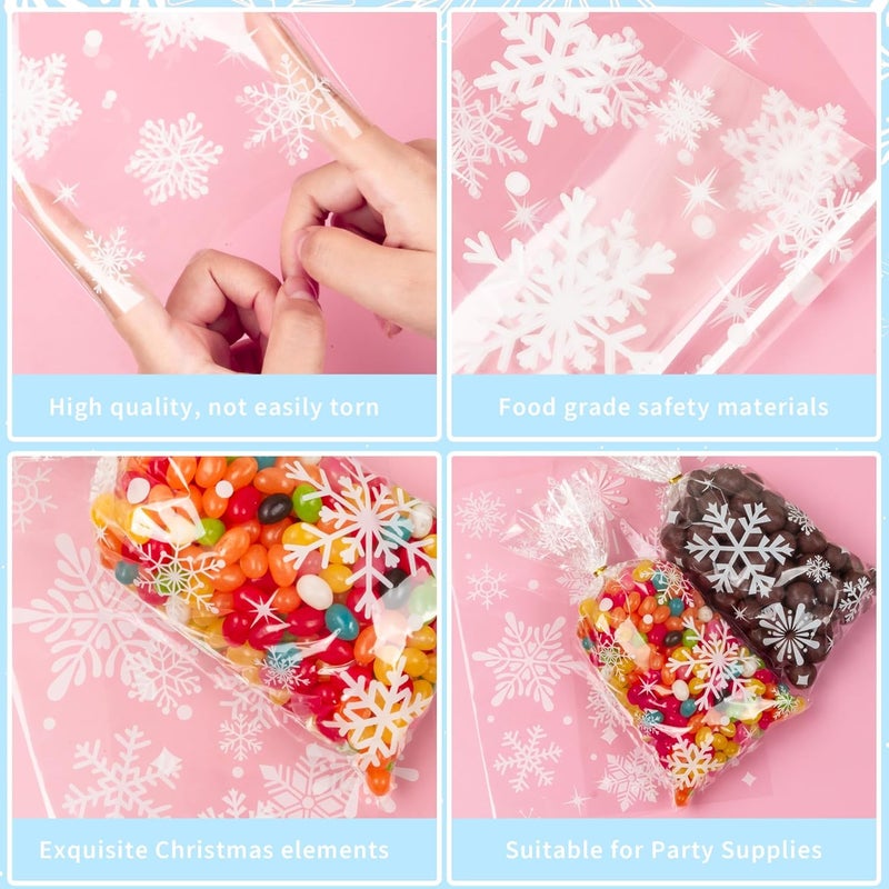 GOMANCHE 100 Pieces Christmas Snowflake Cellophane Bags, Xmas Snowflake Clear Candy Bags with Metallic Twist Ties for Winter Christmas Party Snowflakes Birthday Supplies - Image 4